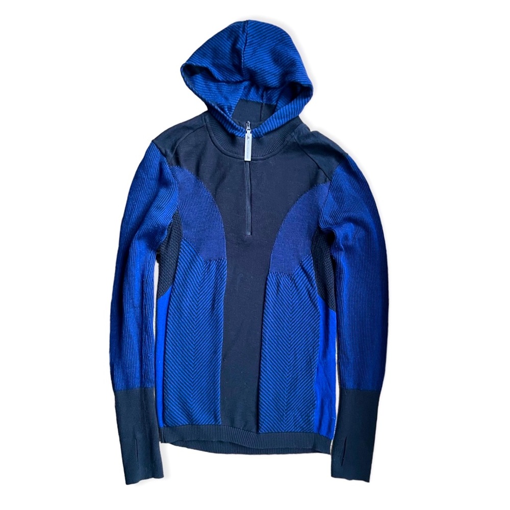 STELLA McCARTNEY x Adidas Run Ultra Blue/Black Wool Knit Pullover Hoodie, sz M
